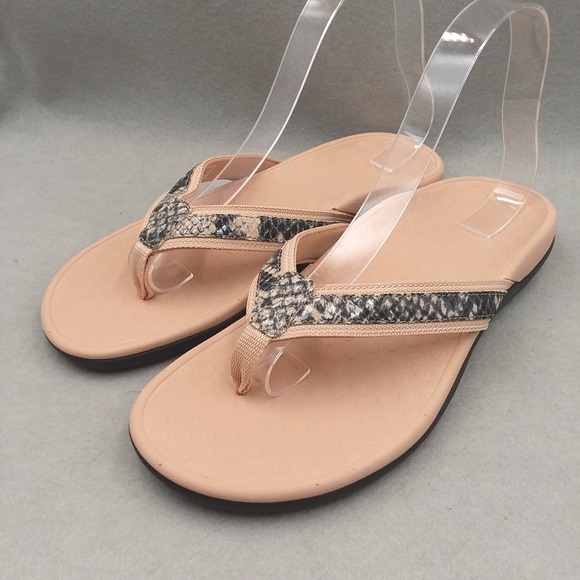 Vionic Tide II Snake Print Thong Sandals Size 8 Comfortable Orthopedic Beige - Picture 1 of 12